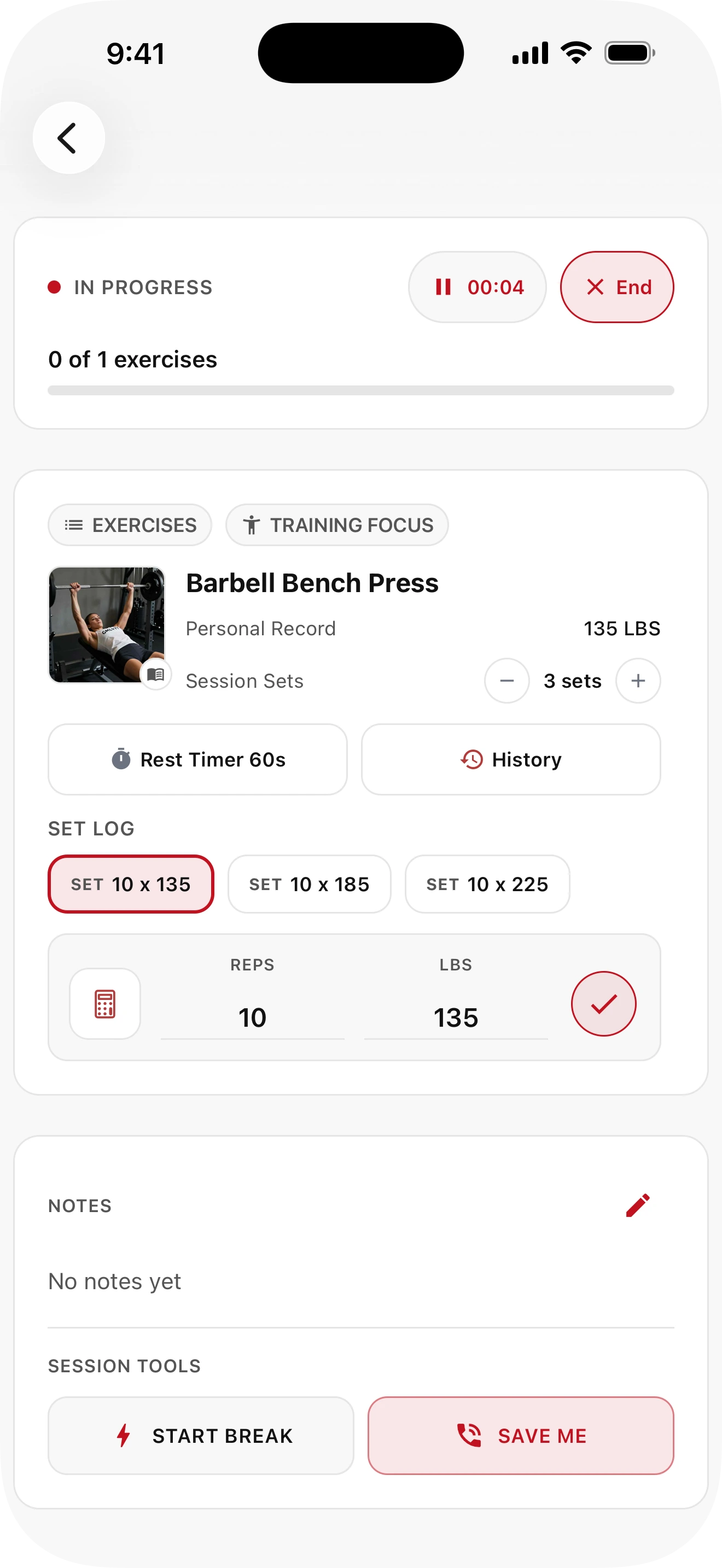 Preview of an active workout in GMLYFT.